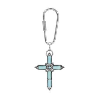 Symbols of Faith Silver Tone Simulated Stone Cross Key Chain