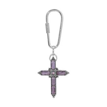 Symbols of Faith Silver Tone Simulated Stone Cross Key Chain