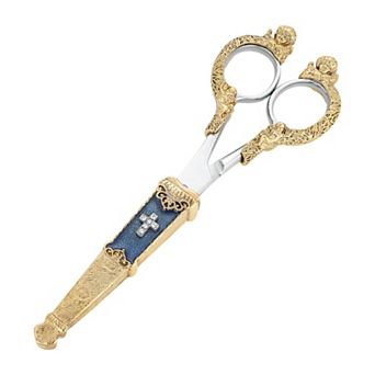 Symbols of Faith Gold Tone Simulated Crystal Cross Scissor Holder & Scissors Set