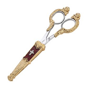 Symbols of Faith Gold Tone Simulated Crystal Cross Scissor Holder & Scissors Set