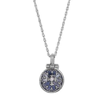 Symbols of Faith Round Enamel and Simulated Crystal Lift Up Pendant Necklace