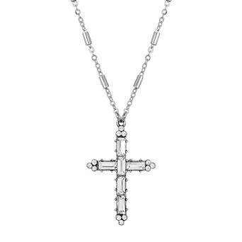 Symbols of Faith Silver-Tone Crystal Cross Necklace