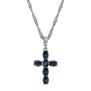0.15 Carat Blue Diamond Sterling Silver Cross Pendant Necklace - Includes 18" Silver Chain
