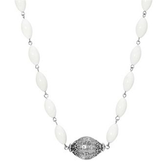 Symbols of Faith Silver Tone "Hail Mary" Beaded Necklace