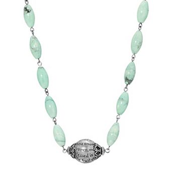 Symbols of Faith Silver Tone "Hail Mary" Beaded Necklace