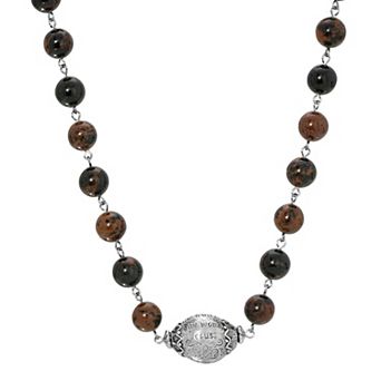 Symbols of Faith Silver Tone "Hail Mary" Beaded Necklace