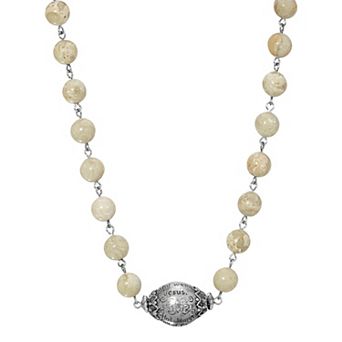 Symbols of Faith Silver Tone "Hail Mary" Beaded Necklace