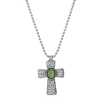 Men's Symbols of Faith Silver Tone Hammered Embellished Cross Necklace