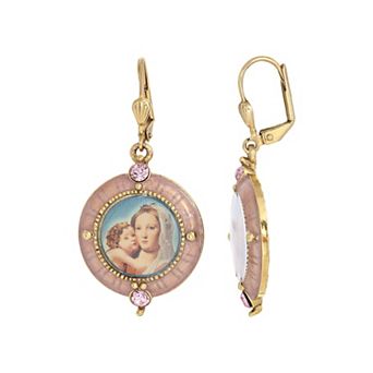Symbols of Faith Enamel Mary and Child Drop Earrings