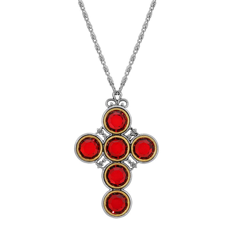 Symbols of Faith Round Crystal Cross Necklace, Women's, Red