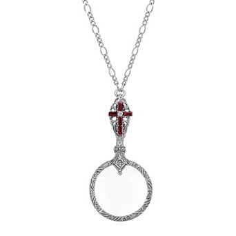 Symbols of Faith Red Crystal Cross Magnifier Necklace