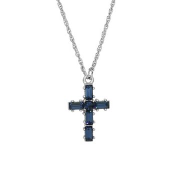 Symbols of Faith Silver-Tone Crystal Cross Necklace
