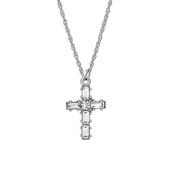 Symbols of Faith Silver-Tone Crystal Cross Necklace