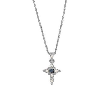 Symbols of Faith Blue Crystal Petite Cross Necklace