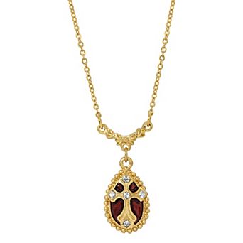 Symbols of Faith Simulated Crystal and Enamel Cross Pendant Necklace