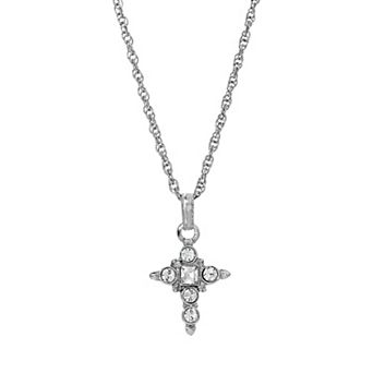 Symbols of Faith Silver Tone Simulated Crystal Cross Pendant Necklace