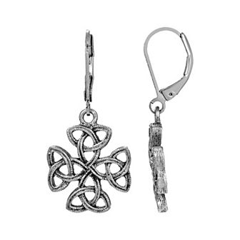 Symbols of Faith Silver Tone Celtic Trinity Cross Earrings