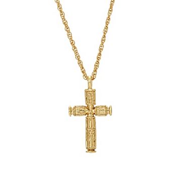 Symbols of Faith Gold Tone Cross Pendant Necklace