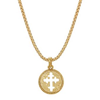 Symbols of Faith Gold Tone Coin Cross Pendant Necklace