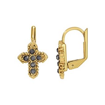 Symbols of Faith 14K Gold-Dipped Hematite Color Petite Cross Earrings
