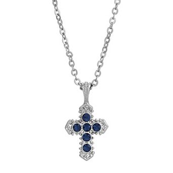 Symbols of Faith Silver-Tone Blue Cross Necklace