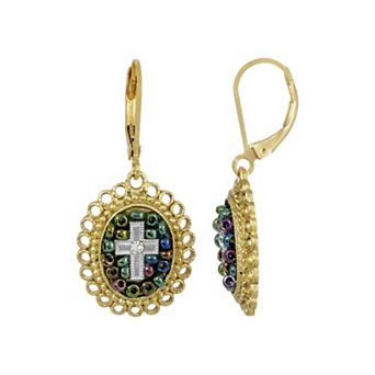 Symbols of Faith Multi-Color Beaded Crystal Cross Euro Wire Earrings