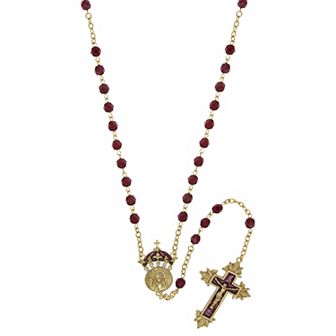 Symbols of Faith 14K Gold-Dipped Red Bead and Enamel "King of Kings" Rosary Necklace