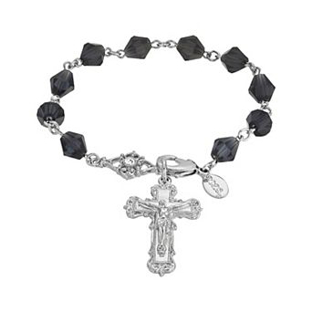 Symbols of Faith Silver-Tone Blue Crucifix Bracelet