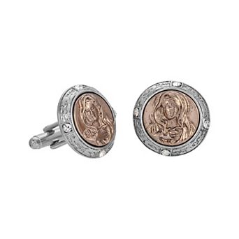 Men's Symbols of Faith Two-Tone Mary Round Cuff Links