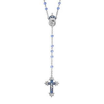 Symbols of Faith Silver Tone Sapphire Blue Color Enamel "King of Kings" Rosary Necklace