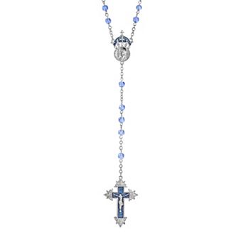 Symbols of Faith Silver Tone Sapphire Blue Color Enamel "King of Kings" Rosary Necklace
