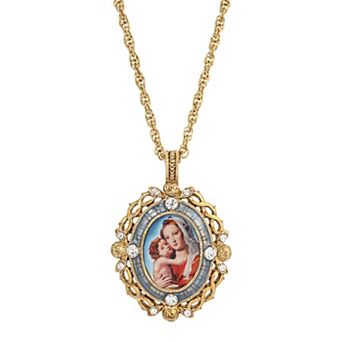 Symbols of Faith Gold Tone Mary & Child Pendant Necklace