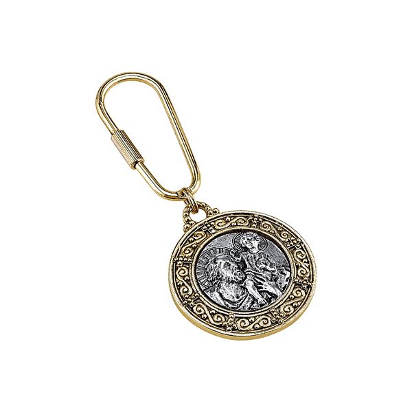 Symbols of Faith Gold Tone & Silver Tone St. Christopher Key Fob