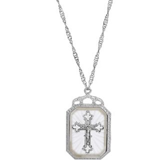 Symbols of Faith Silver-Tone Crystal Cross Large Pendant Necklace