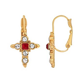 Symbols of Faith Gold-Tone Simulated Crystal Cross Earrings