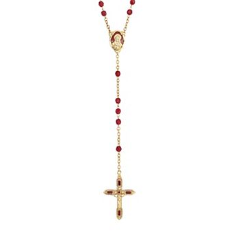 Symbols of Faith 14K Gold-Dipped Red Bead and Red Enamel Rosary Necklace