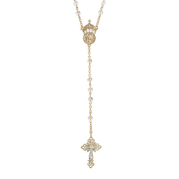 Symbols of Faith 14K Gold Dipped Crystal Two Rings and Cross