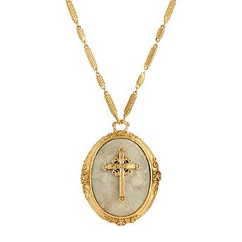 Symbols of Faith Riverstone Cross Pendant Necklace