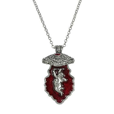 Symbols of Faith Red Enamel Cherub Locket Necklace