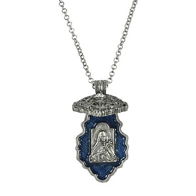 Symbols of Faith Blue Enamel Saint Therese of Lisieux Pendant Necklace