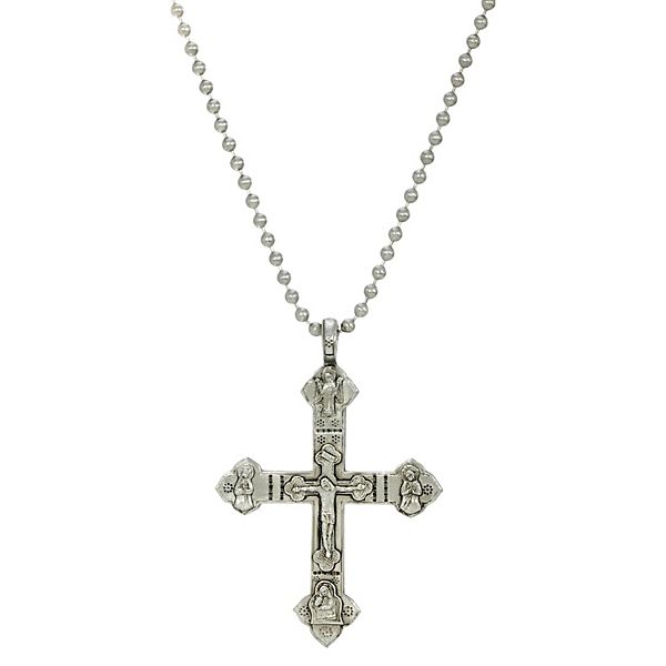 Mens Symbols of Faith Silver-tone Crucifix Necklace