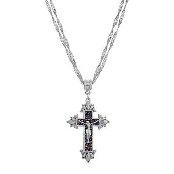 Symbols of Faith Crucifix with Purple Seed Bead Necklace