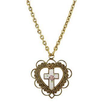 Symbols of Faith Heart & Floral Cross Necklace