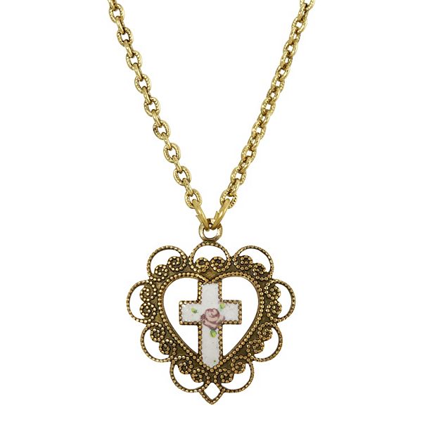 Symbols of Faith Heart & Floral Cross Necklace