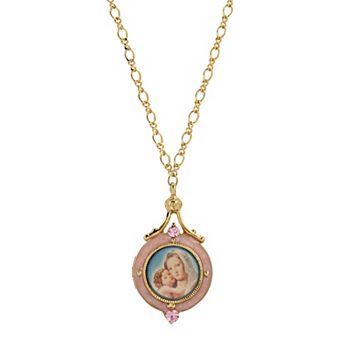 Symbols of Faith Pink Enamel Mary and Child Pendant Necklace