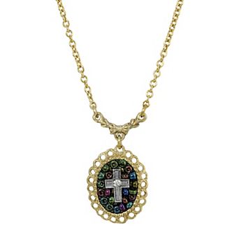 Symbols of Faith Oval Multi-Color Beaded Cross Necklace