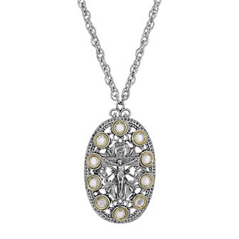 Symbols of Faith Oval Crucifix Cross Pendant Necklace