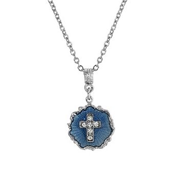 Symbols of Faith Silver-Tone Crystal Cross Pendant