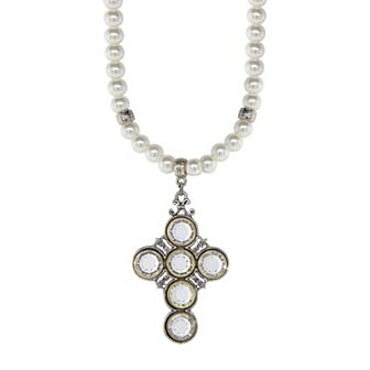 Symbols of Faith Faux Pearl Crystal Cross Pendant