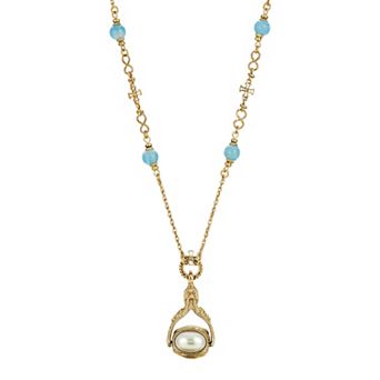 Symbols of Faith Blue Mary Cameo Spinner Necklace